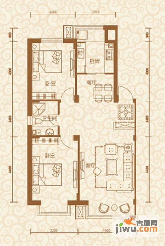 五彩上筑汇锦2室2厅1卫89.2㎡户型图