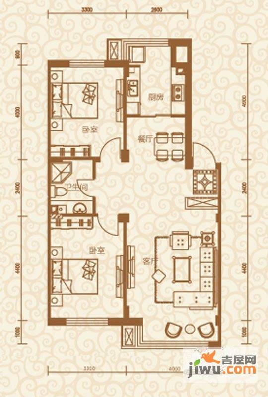 五彩上筑汇锦2室2厅1卫91.5㎡户型图