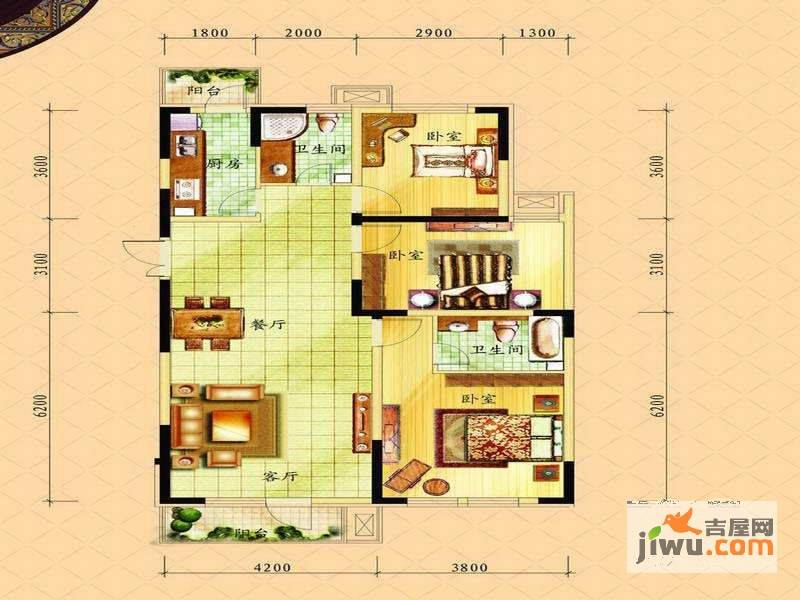 同方广场3室2厅2卫125㎡户型图