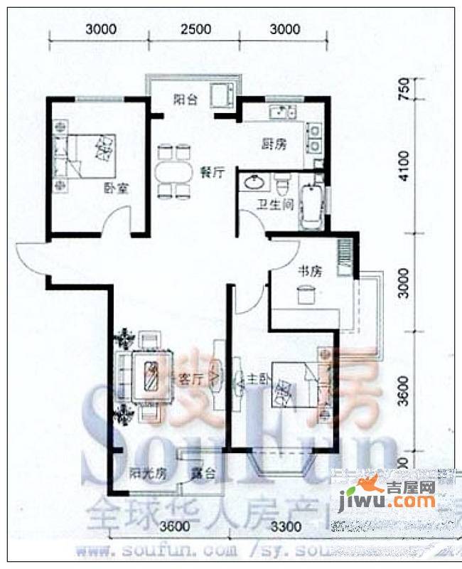 佳和新城七期2室2厅1卫115.6㎡户型图