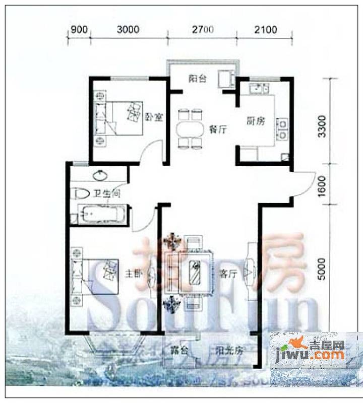 佳和新城七期3室2厅1卫105㎡户型图