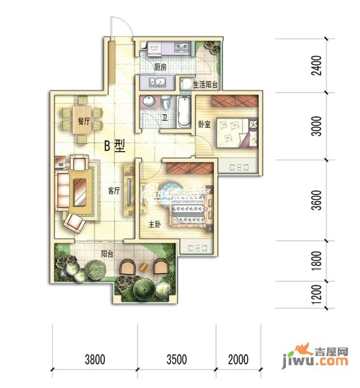 东港蓝湾2室2厅1卫83㎡户型图