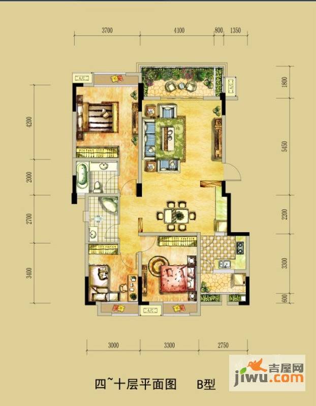 彭州紫光兴城3室2厅1卫123㎡户型图