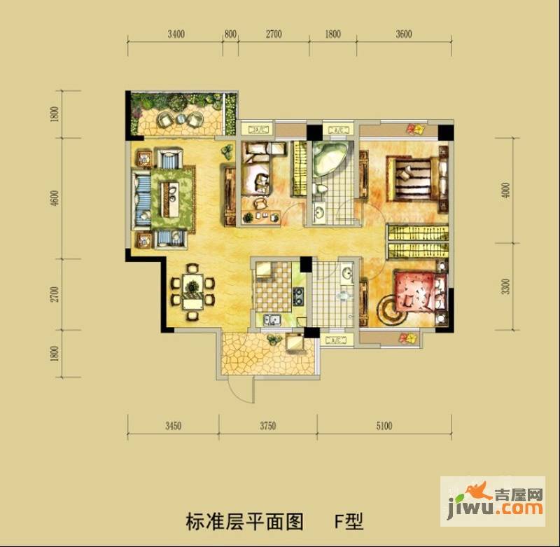 彭州紫光兴城3室2厅1卫110㎡户型图