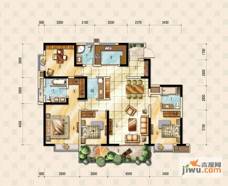 万科国宾首府4室2厅3卫170㎡户型图