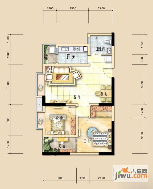 光华国际2室2厅1卫80㎡户型图