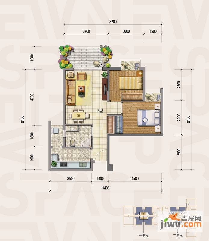 新熙门2室2厅1卫71㎡户型图