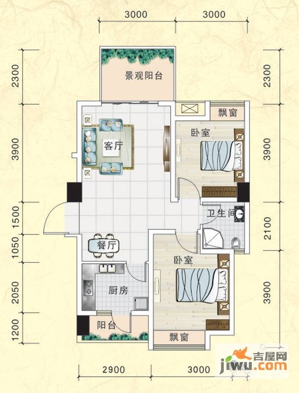 西区银座2室1厅1卫77.9㎡户型图