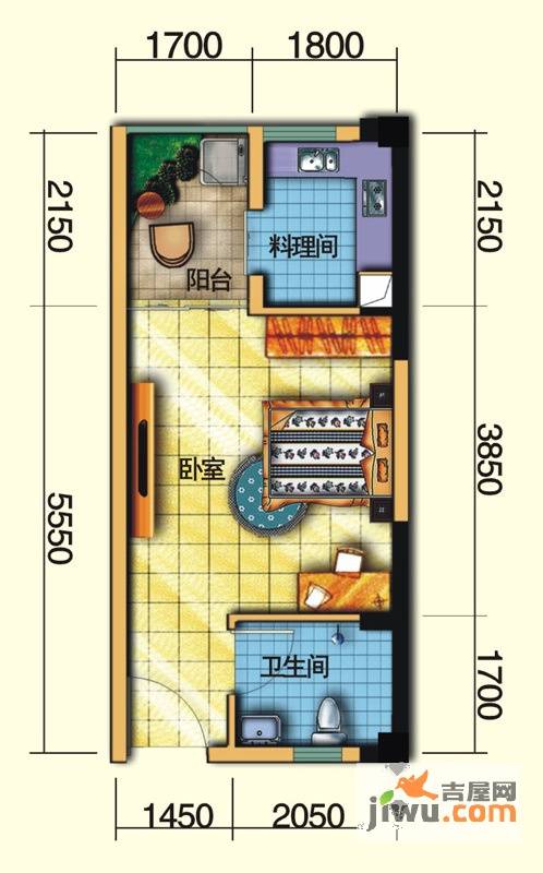 MAX曼城1室1厅1卫34.2㎡户型图