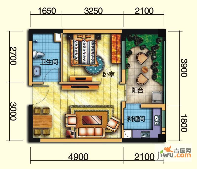 MAX曼城1室1厅1卫50㎡户型图