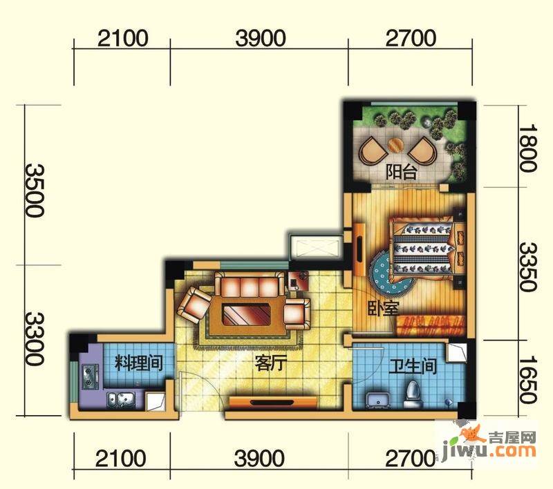 MAX曼城1室1厅1卫45.9㎡户型图