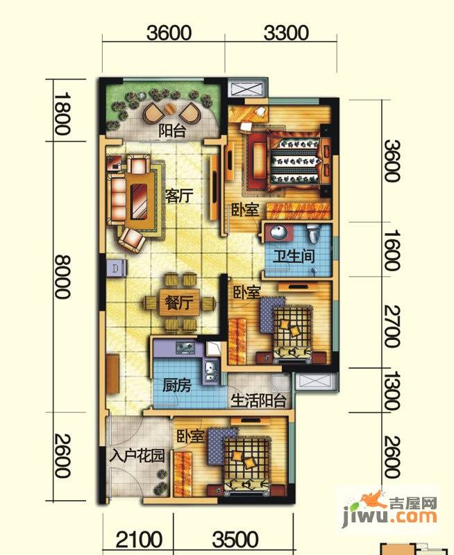 MAX曼城3室2厅1卫91㎡户型图