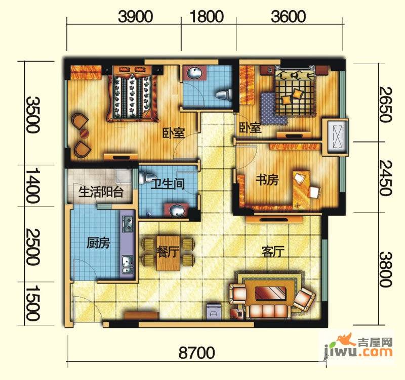 MAX曼城3室2厅1卫96.1㎡户型图