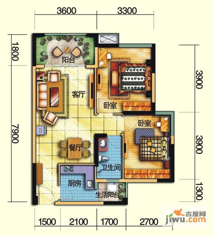 MAX曼城2室2厅1卫79.2㎡户型图