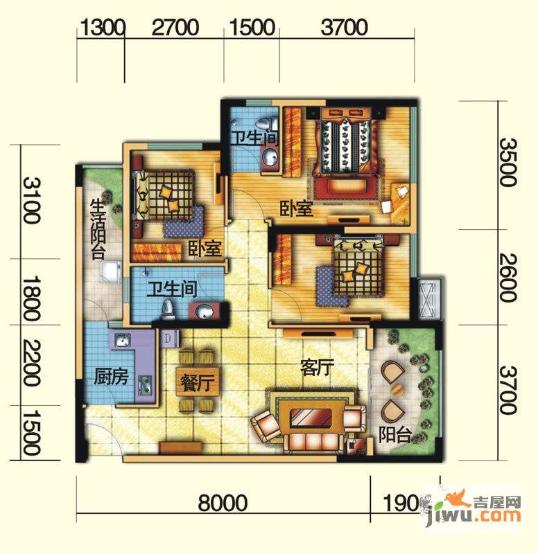 MAX曼城3室2厅2卫101.7㎡户型图