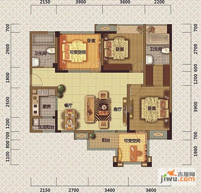 泰立观筑2室2厅2卫114.7㎡户型图