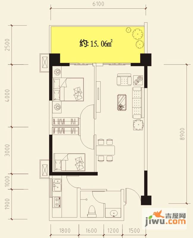 君和源2室2厅1卫83.4㎡户型图