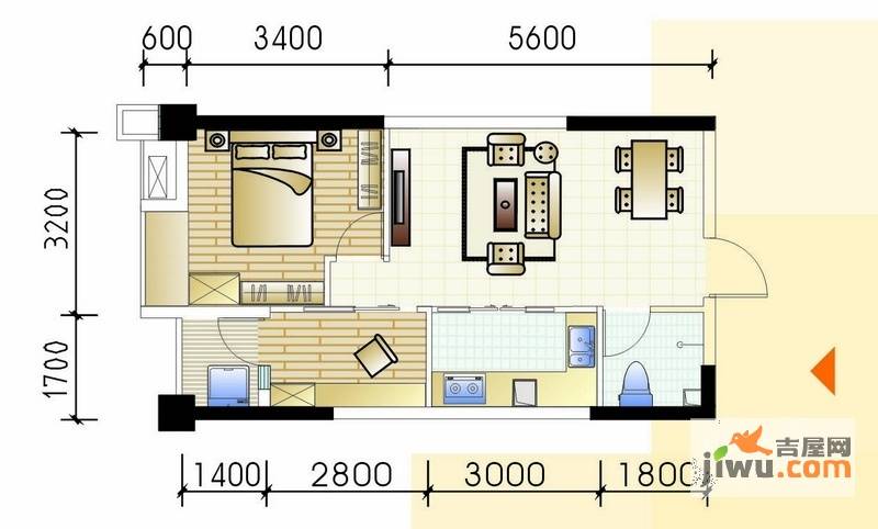 君和源1室1厅1卫51.4㎡户型图