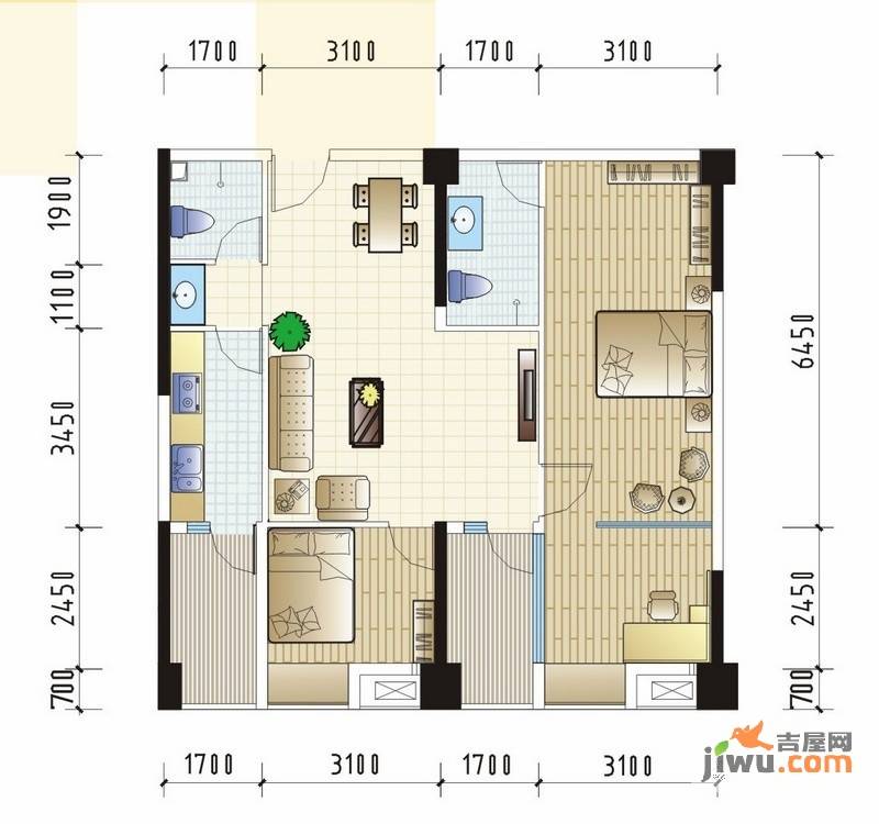 君和源3室2厅2卫102.9㎡户型图