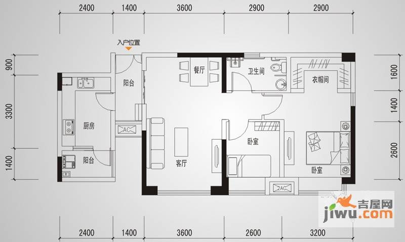 魏玛圈子2室2厅1卫82㎡户型图