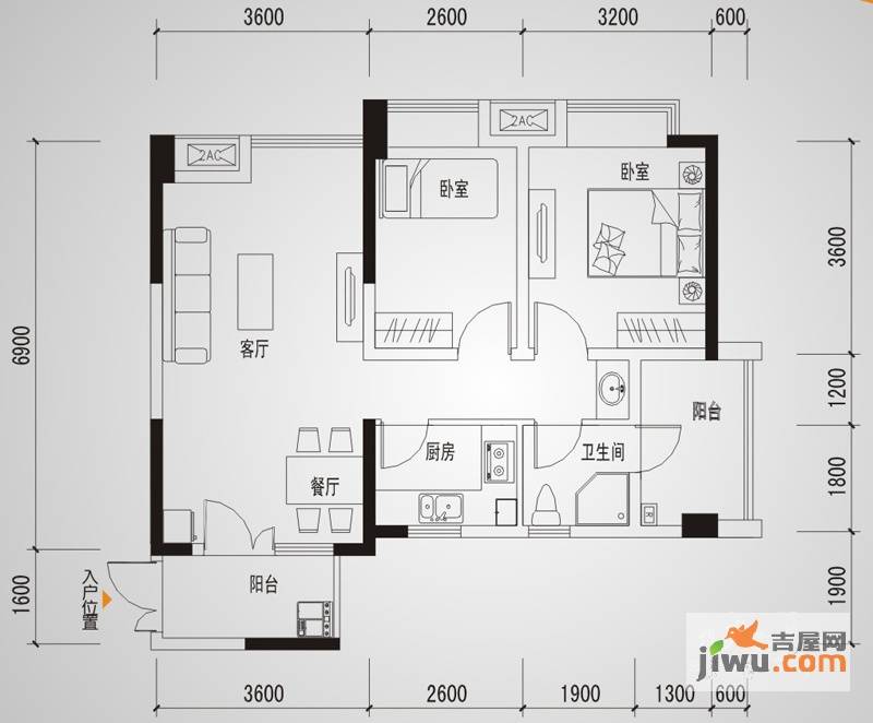 魏玛圈子2室2厅1卫80㎡户型图