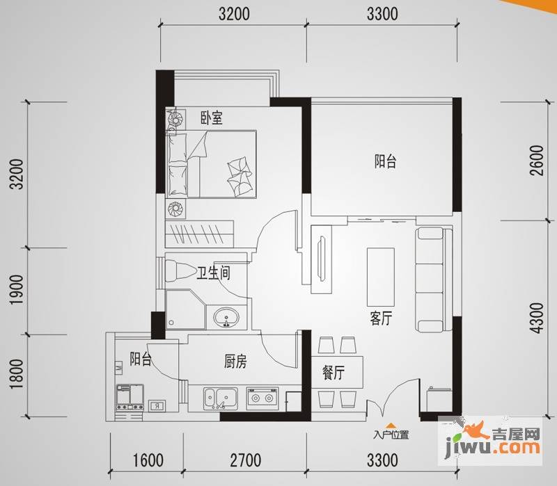 魏玛圈子1室2厅1卫54㎡户型图