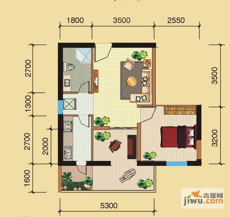 鸿锦汇1室2厅1卫61㎡户型图