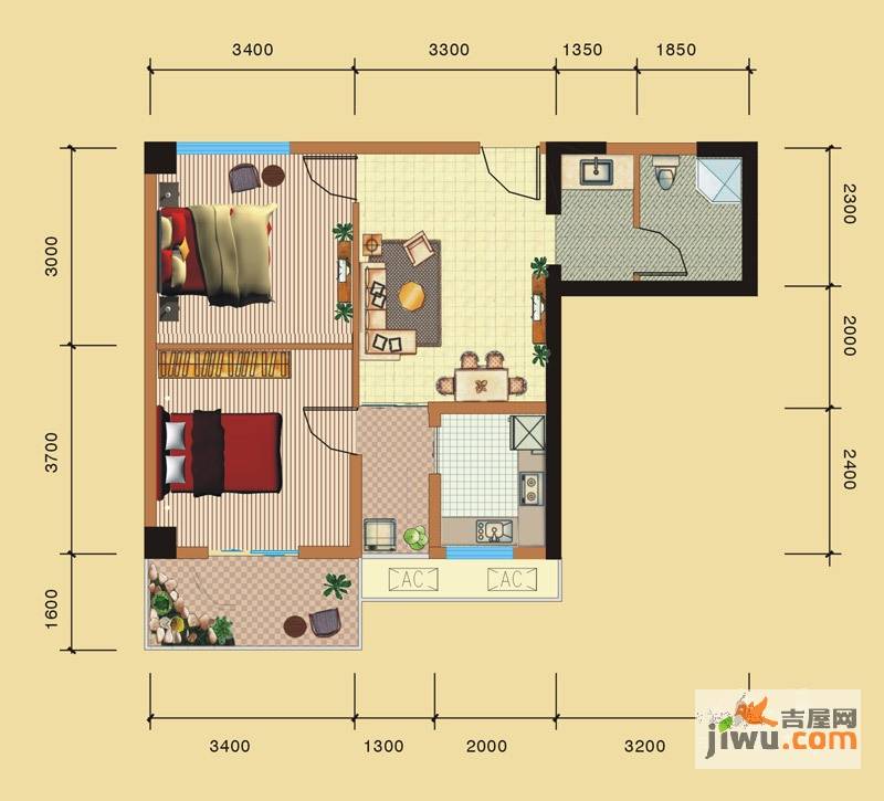 鸿锦汇2室2厅1卫72.7㎡户型图