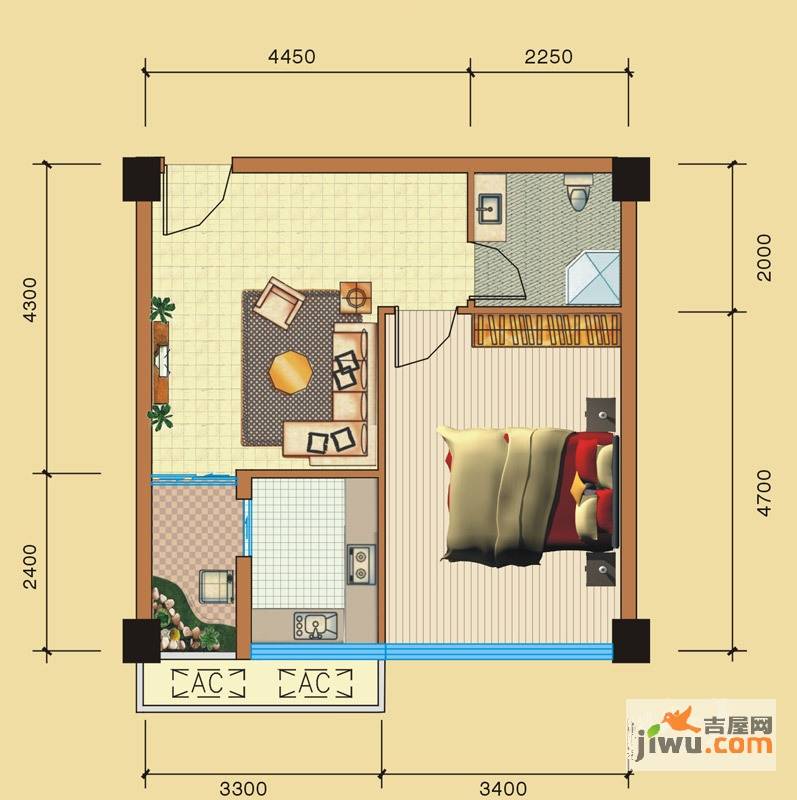 鸿锦汇1室1厅1卫51.7㎡户型图