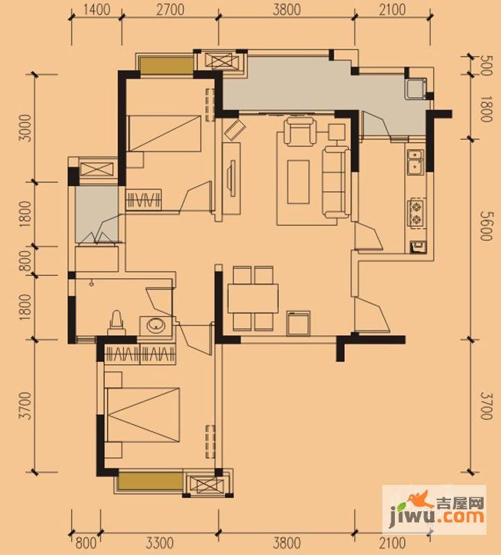 绿地圣路易名邸2室2厅1卫88㎡户型图