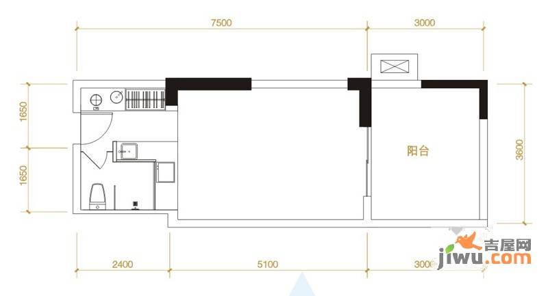 索尔龙舟1室0厅1卫43.6㎡户型图