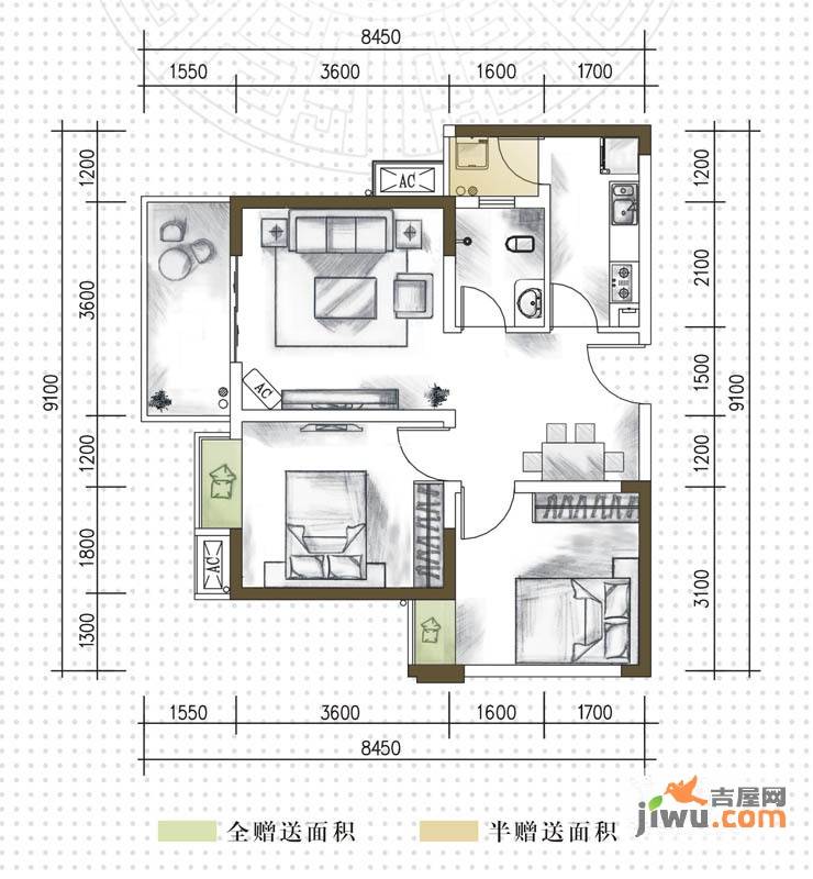 竹林尚书2室2厅1卫67.6㎡户型图