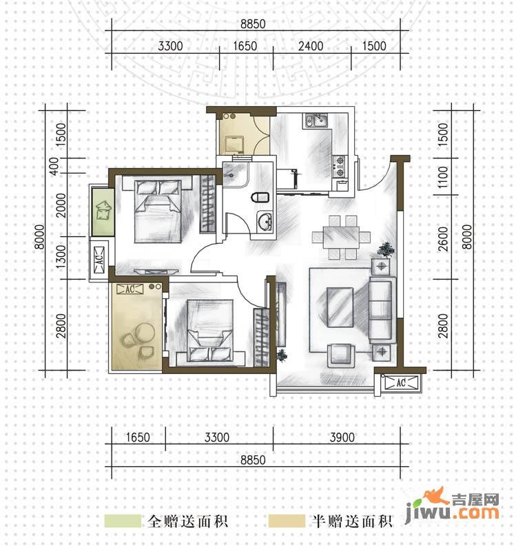 竹林尚书2室2厅1卫70.5㎡户型图