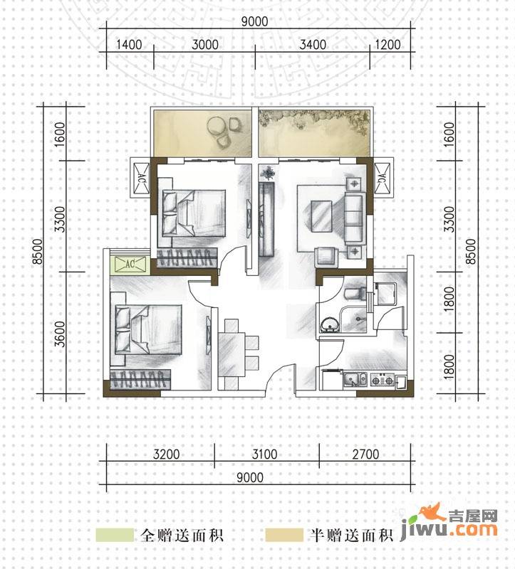 竹林尚书2室2厅1卫68.6㎡户型图