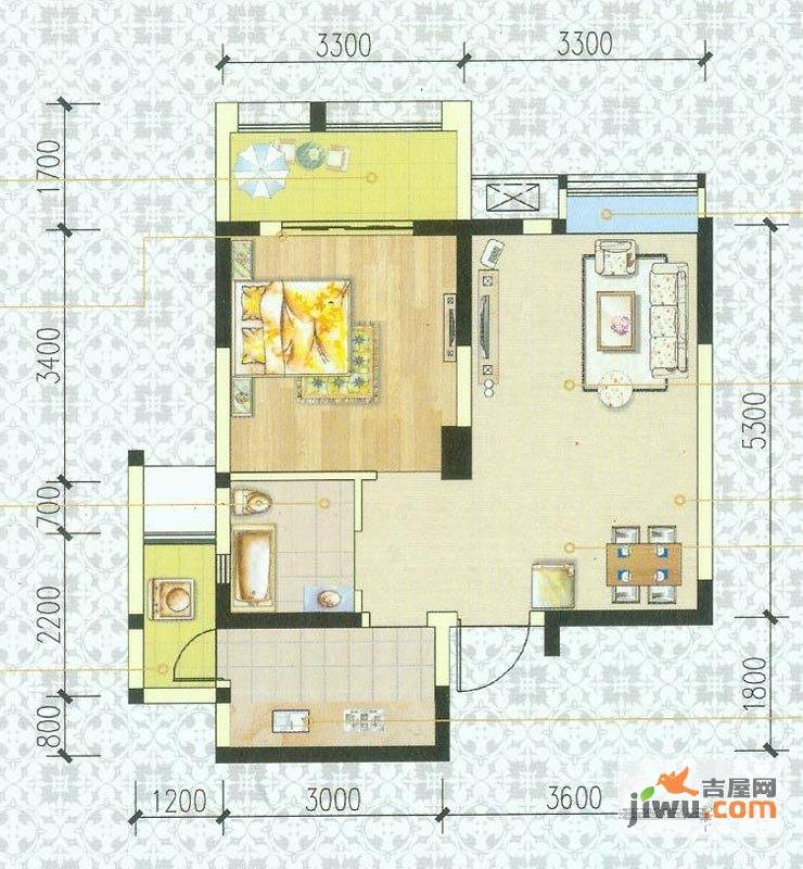 柳城印象国际公馆1室2厅1卫52㎡户型图