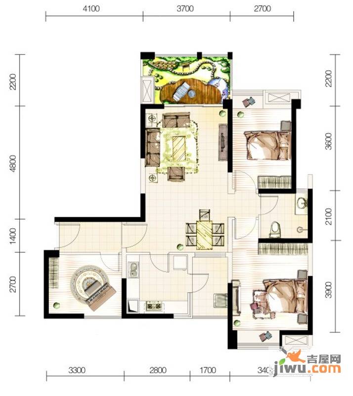 首创东公元3室2厅1卫80.1㎡户型图