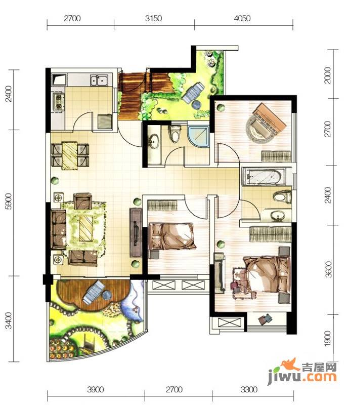 首创东公元4室2厅2卫113.1㎡户型图