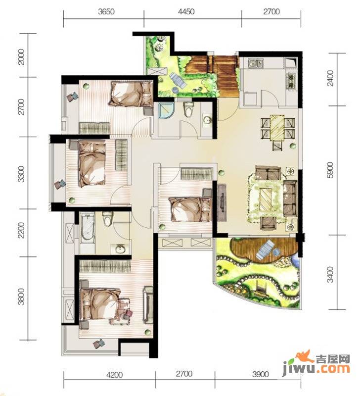 首创东公元4室2厅2卫113.1㎡户型图