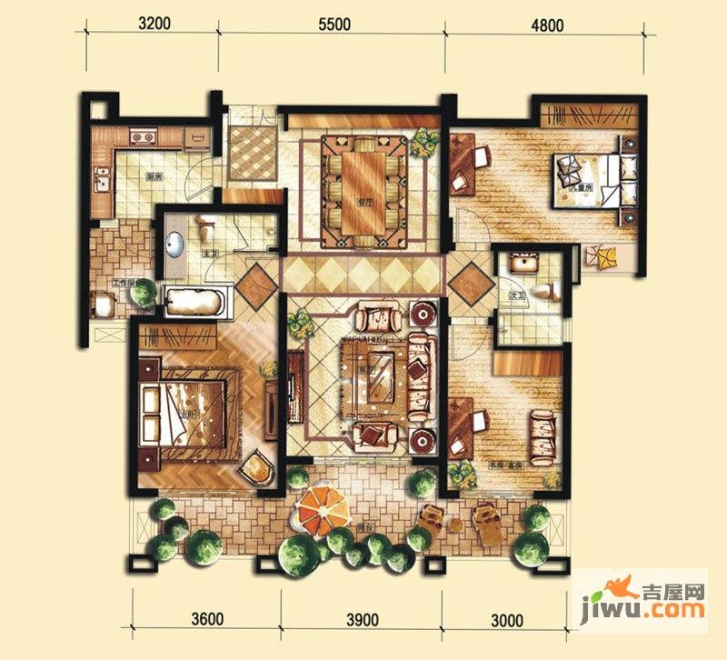 中海金沙府3室2厅2卫135㎡户型图