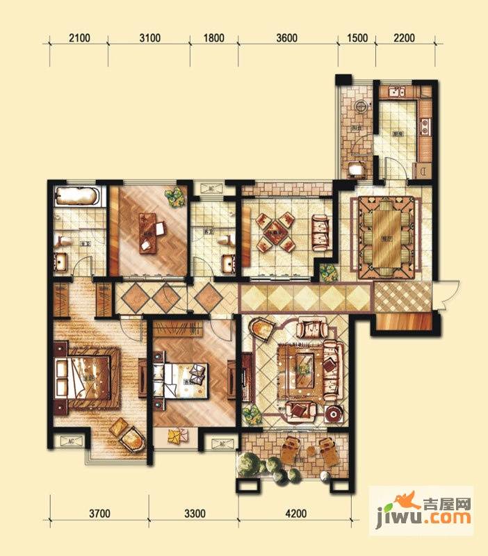 中海金沙府4室2厅2卫155㎡户型图