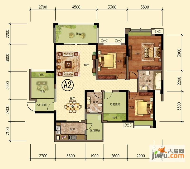 邑品天都3室2厅2卫129㎡户型图