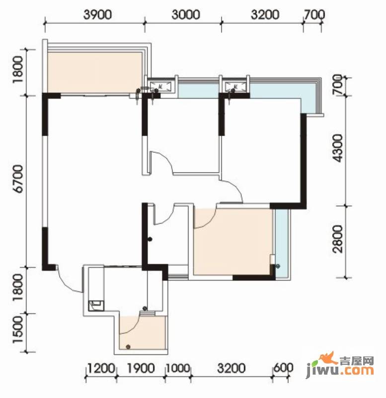 恒宇尊城2室2厅1卫89㎡户型图