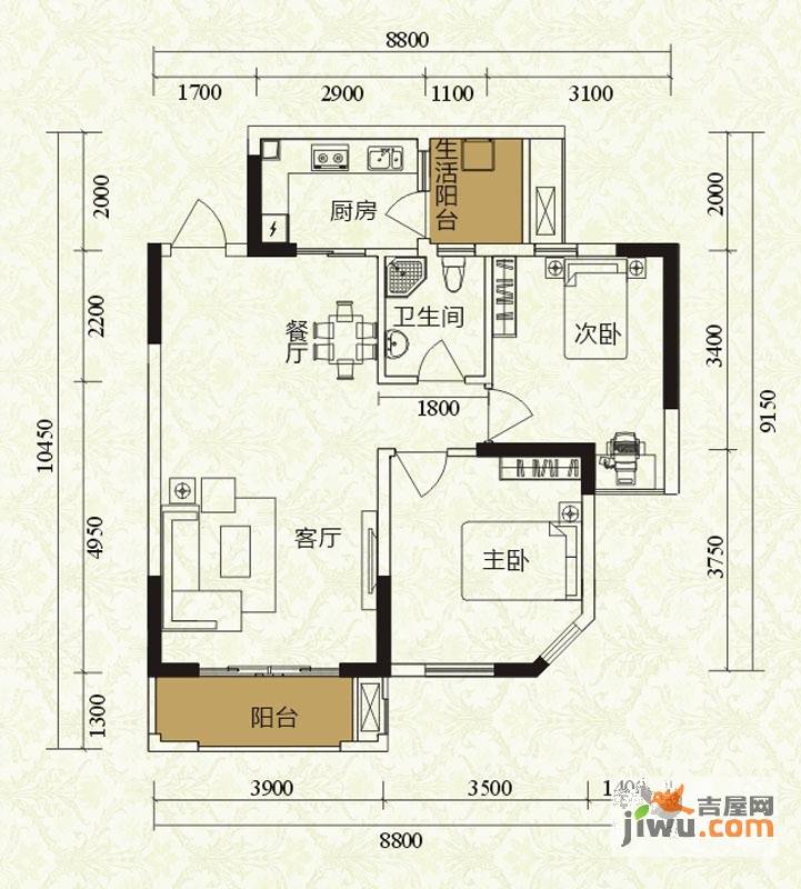 沙河上一期2室2厅1卫80.7㎡户型图