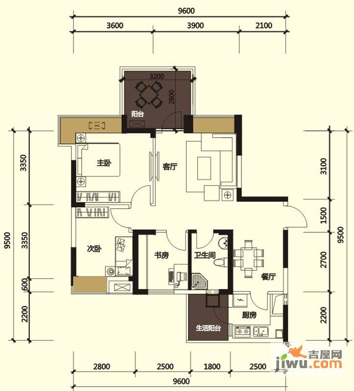 沙河上一期3室2厅1卫89.2㎡户型图