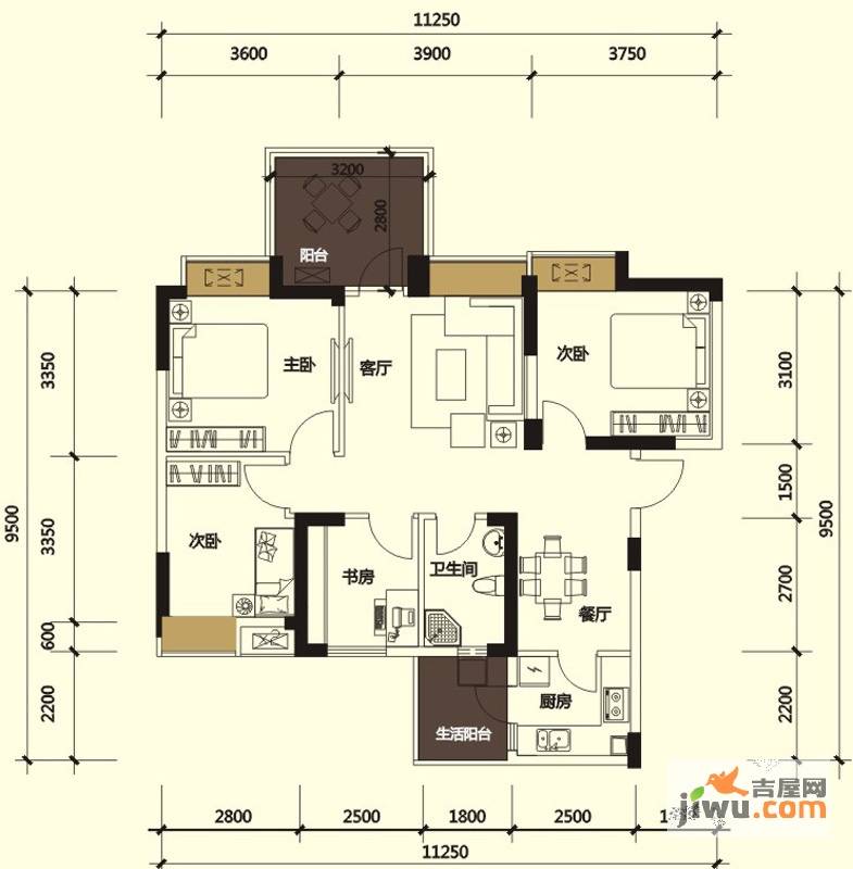 沙河上一期4室2厅1卫99.3㎡户型图