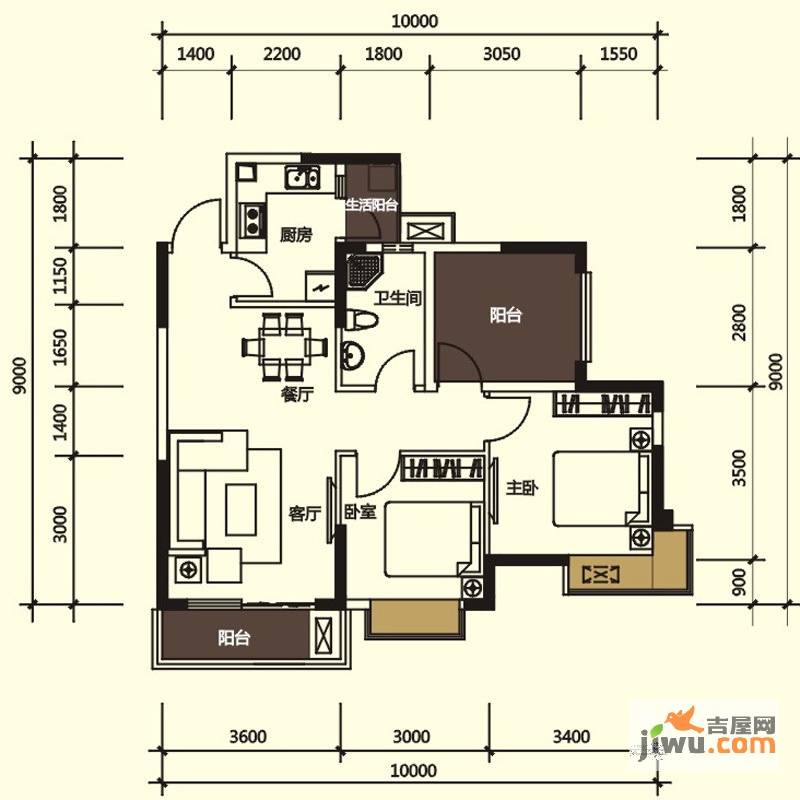 沙河上一期2室2厅1卫84.2㎡户型图