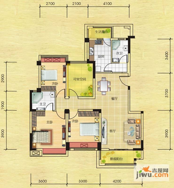 都江逸家3室2厅2卫111.8㎡户型图