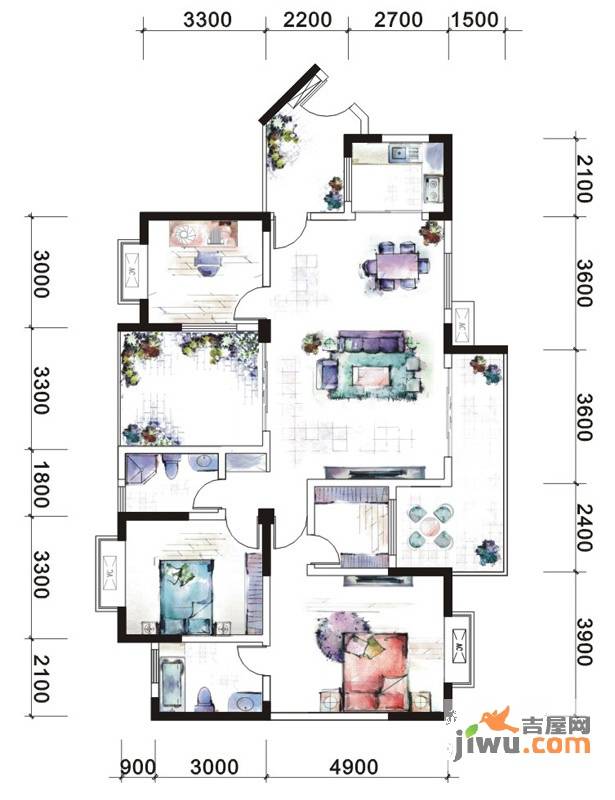 翡翠半岛国际社区3室2厅2卫139.5㎡户型图