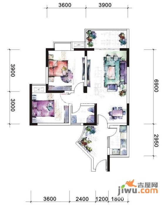 翡翠半岛国际社区2室2厅1卫80.1㎡户型图