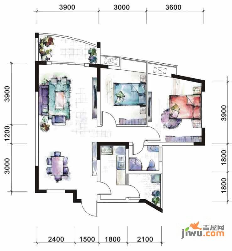 翡翠半岛国际社区2室2厅1卫87.7㎡户型图